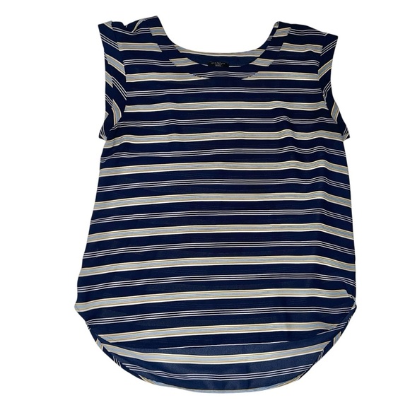 Ann Taylor’s Navy Ercu Mustard Striped Sleeveless Blouse Sz SP - Picture 1 of 5